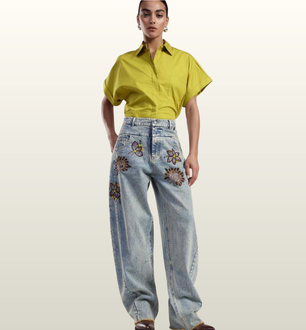 Korte katoenen blouse met wijde mouwen in helder groen – Dixie