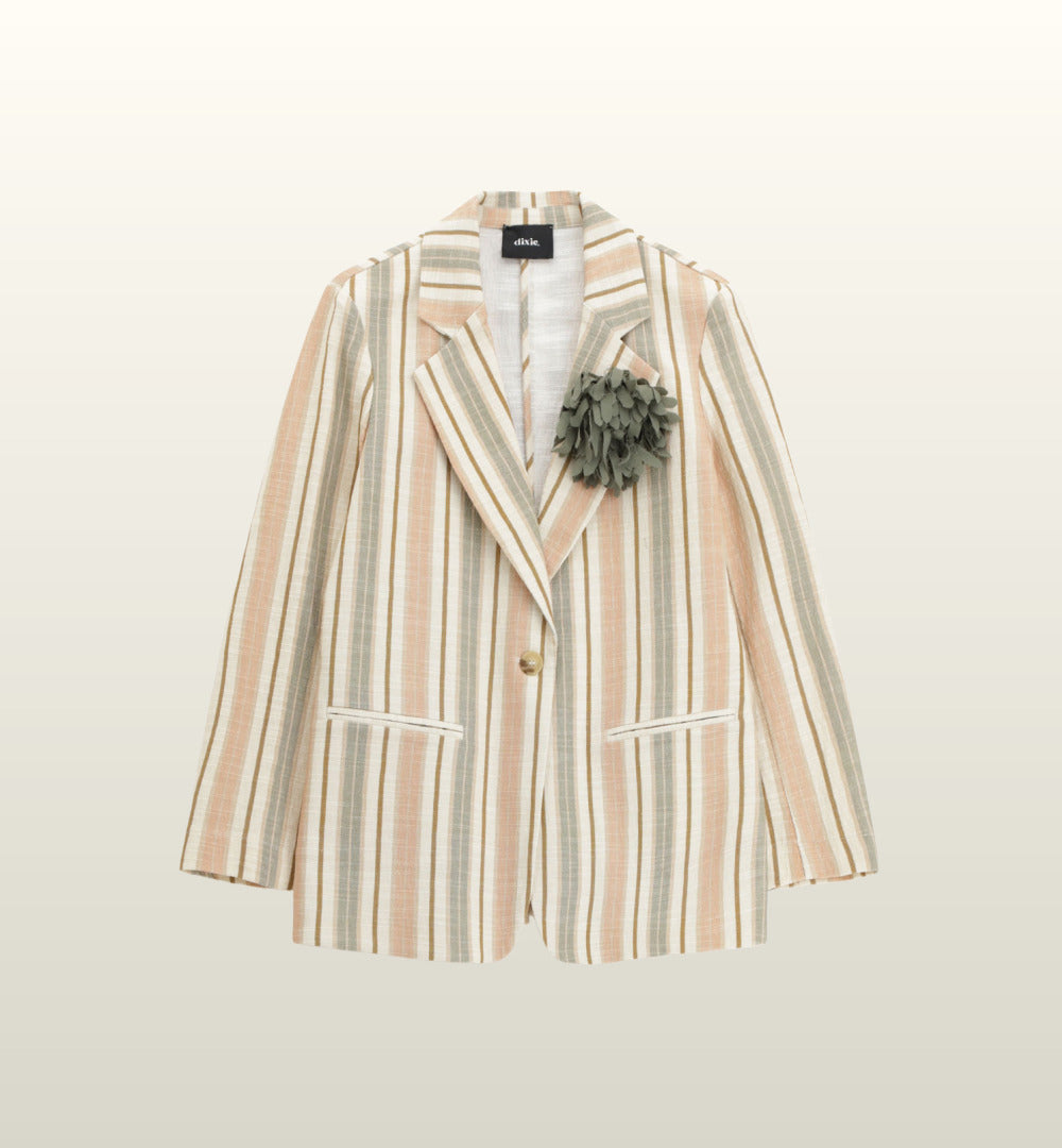 Gestreepte Blazer met Zakjes en Bloemapplicatie | Dixie