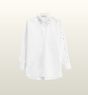 Basic blouse met sprankelende details in wit & lichtblauw – Dixie