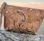 Handgemaakte kurk pochette – Uniek Italiaans design met vlinders, rozen en glinsterende details