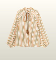 Trendy Gestreepte Blouse met Elastische Mouwen | Dixie
