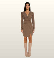 Elegante Avondjurk Taupe Dames | V-Hals & Elastische Taille