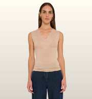 Lace Detail Top | Le Sarte Del Sole | Beige, Mocca & Zwart