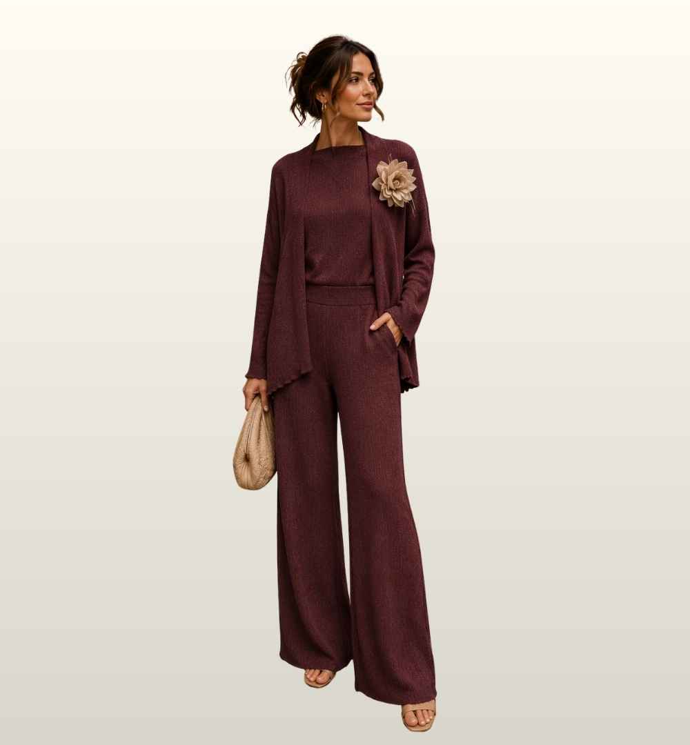 Mid Wide Leg Broek Le Sarte del Sole | Elastische Taille & Stretch | Vino & Grigio