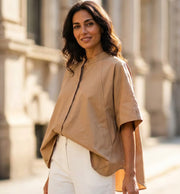 Dixie cognac blouse 100% katoen | minimalistische damesblouse | Dixie