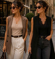 Lace Detail Top | Le Sarte Del Sole | Beige, Mocca & Zwart