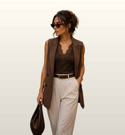 Lace Detail Top | Le Sarte Del Sole | Beige, Mocca & Zwart
