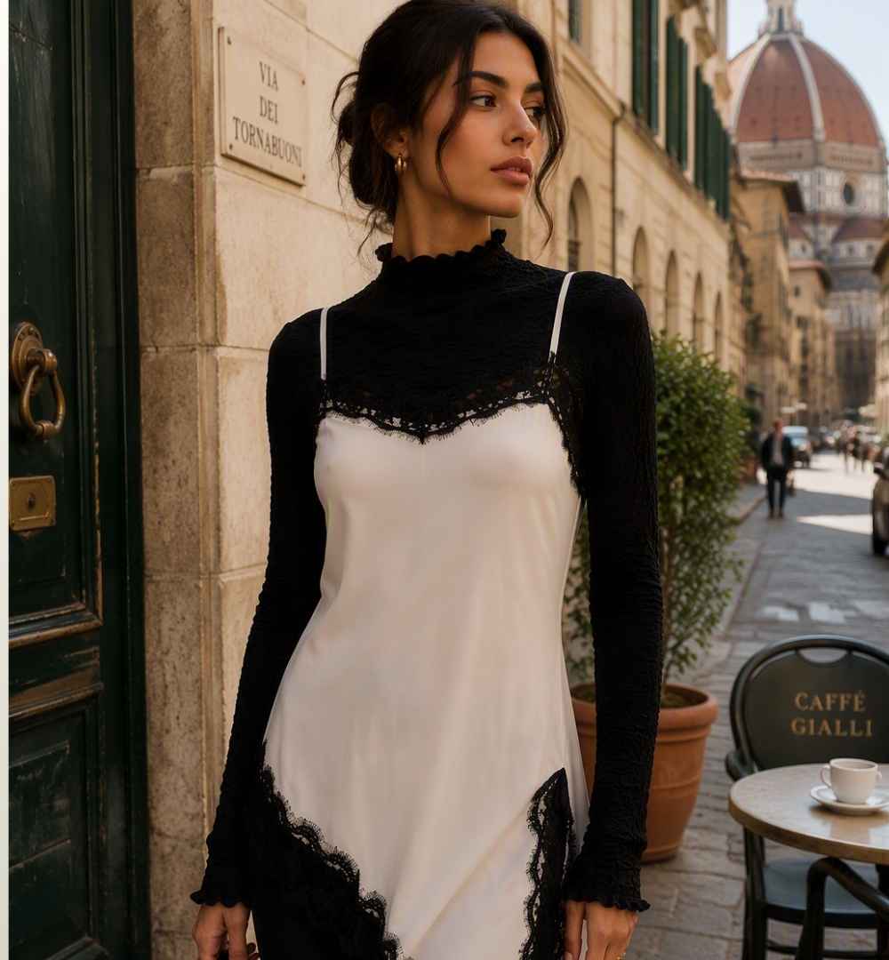 Stretch Longsleeve met Motief Panna & Zwart - Le Sarte del Sole
