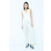 Trendy Linnen Gillet met Asymmetrische Sluiting | Kikisix