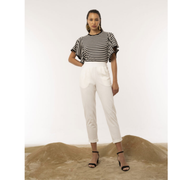 Beige/Zwart Gestreept Shirt met Vlindermouwen | Mironce