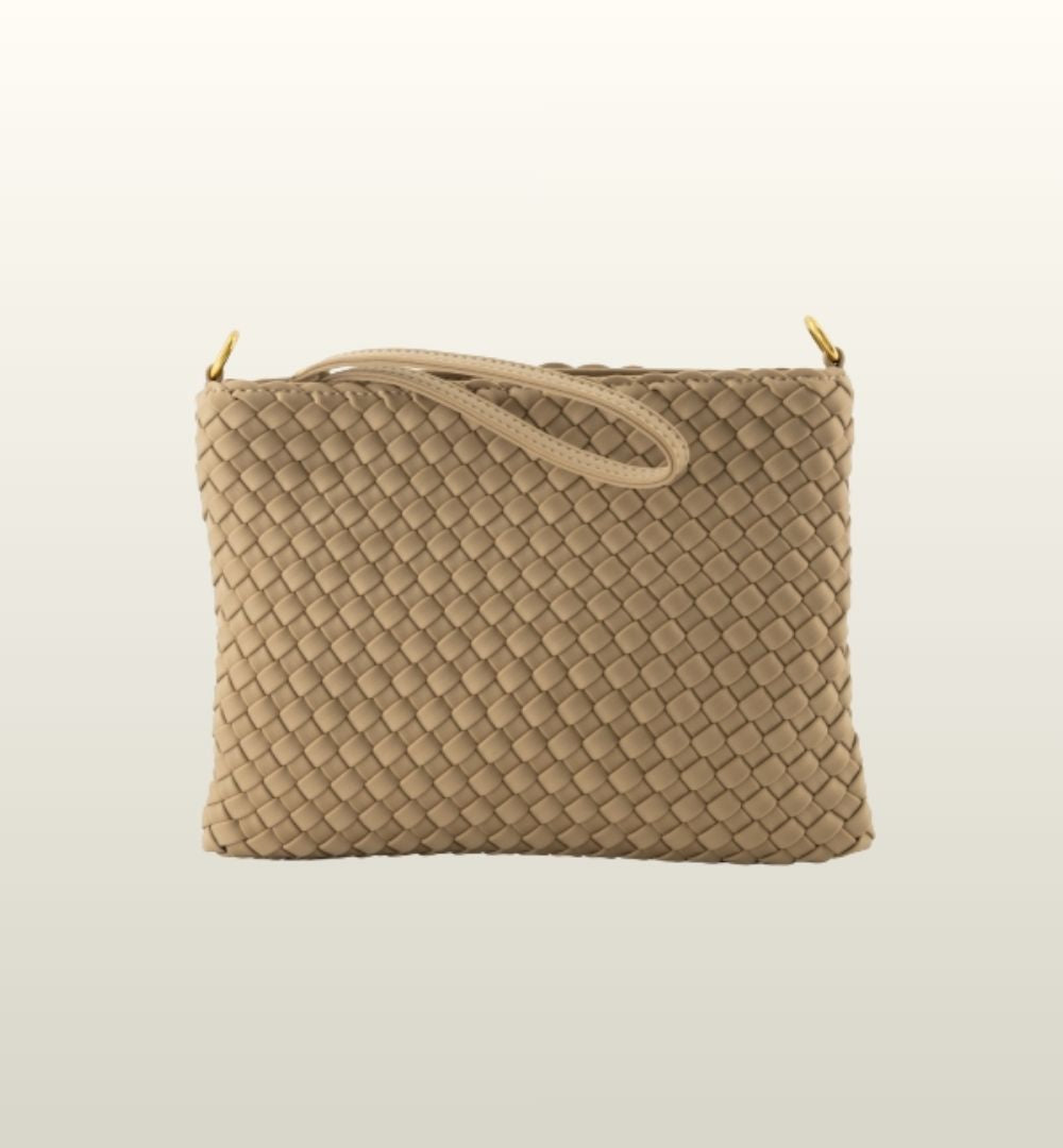 Zila Clutch Beige – Gevlochten Crossbody Tas van Neopreen | Teatro