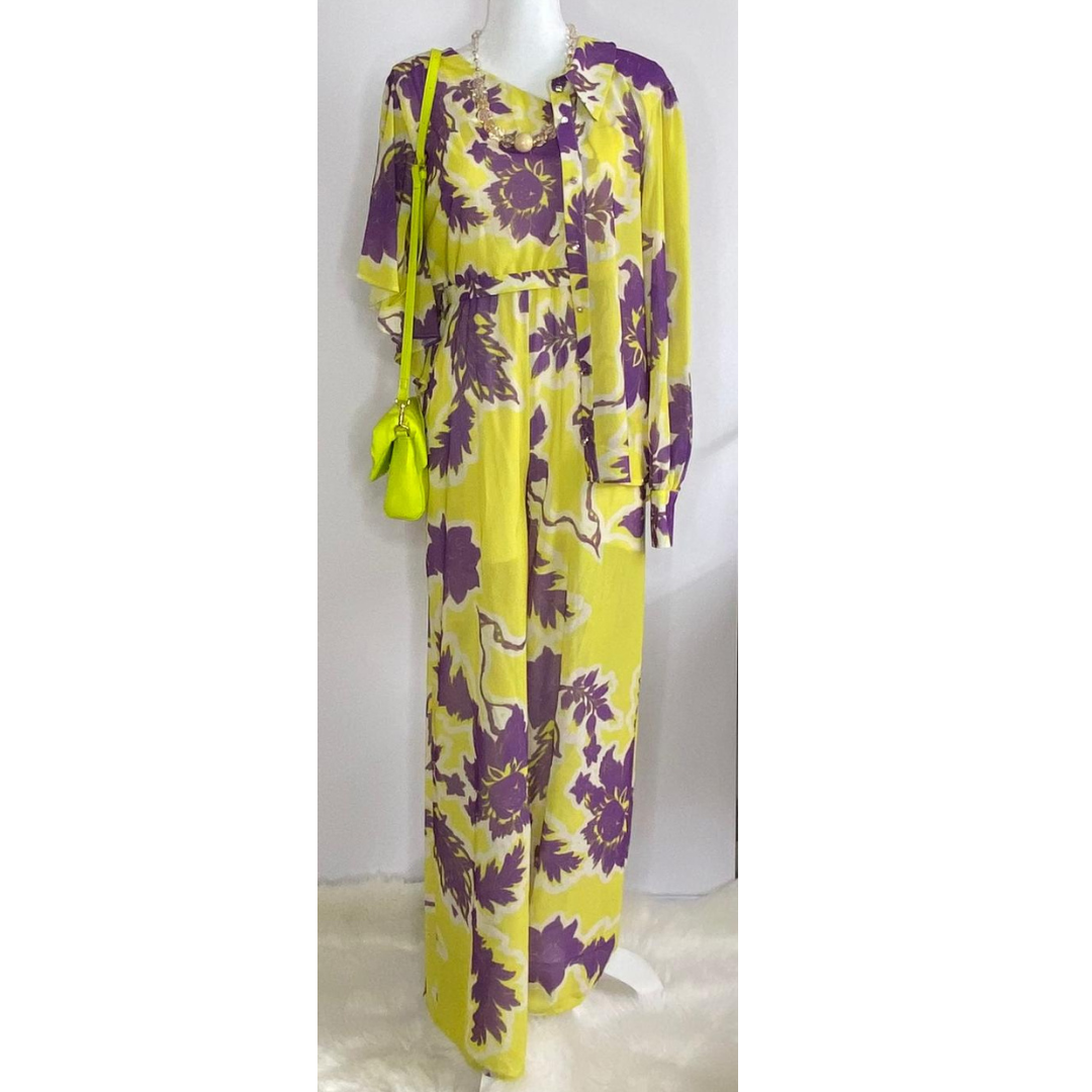 Jumpsuit Hellen Batterr Flora – Lime & Donkerpaars image 1