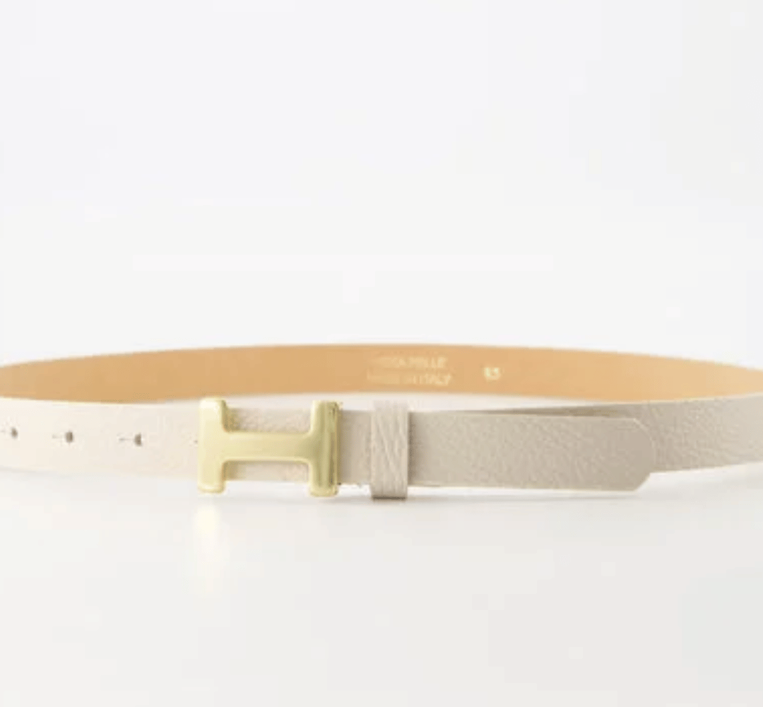 Hera Big – Classic Grain Lederen Riem met Gouden Gesp – Bordeaux / Wit