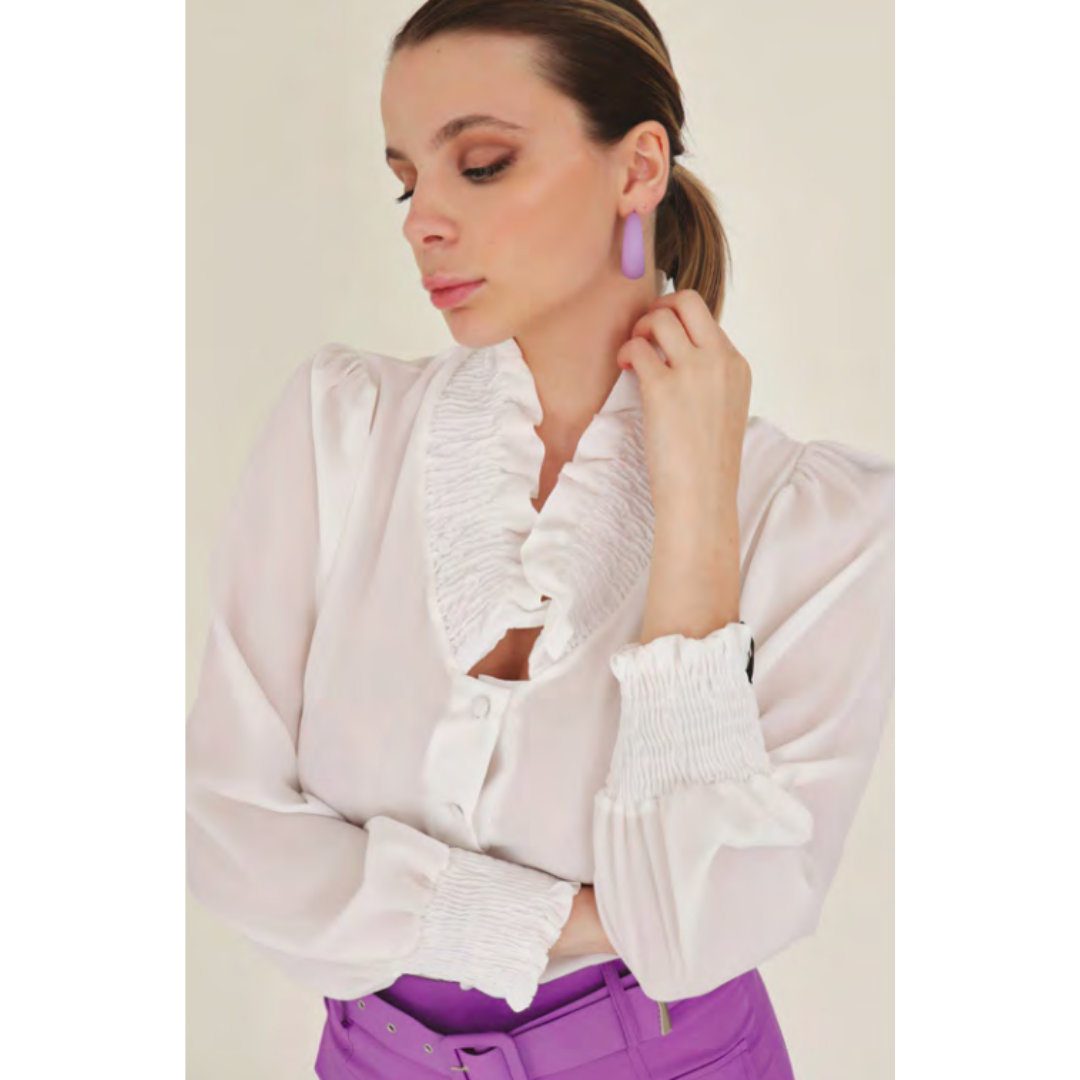 Blouse met ruffelkraag & smocking effect - Jhenit