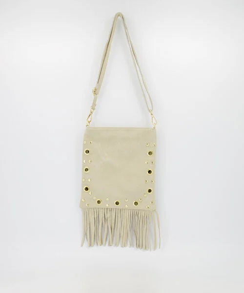Indigo Crossbody Tas – 100% Suède Leer – Ecru & Goud – Luxe Dames Tas