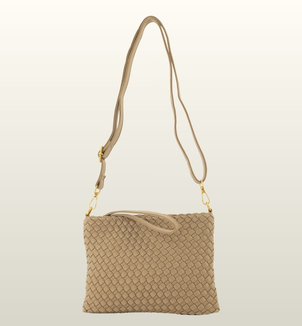 Zila Clutch Beige – Gevlochten Crossbody Tas van Neopreen | Teatro image 2