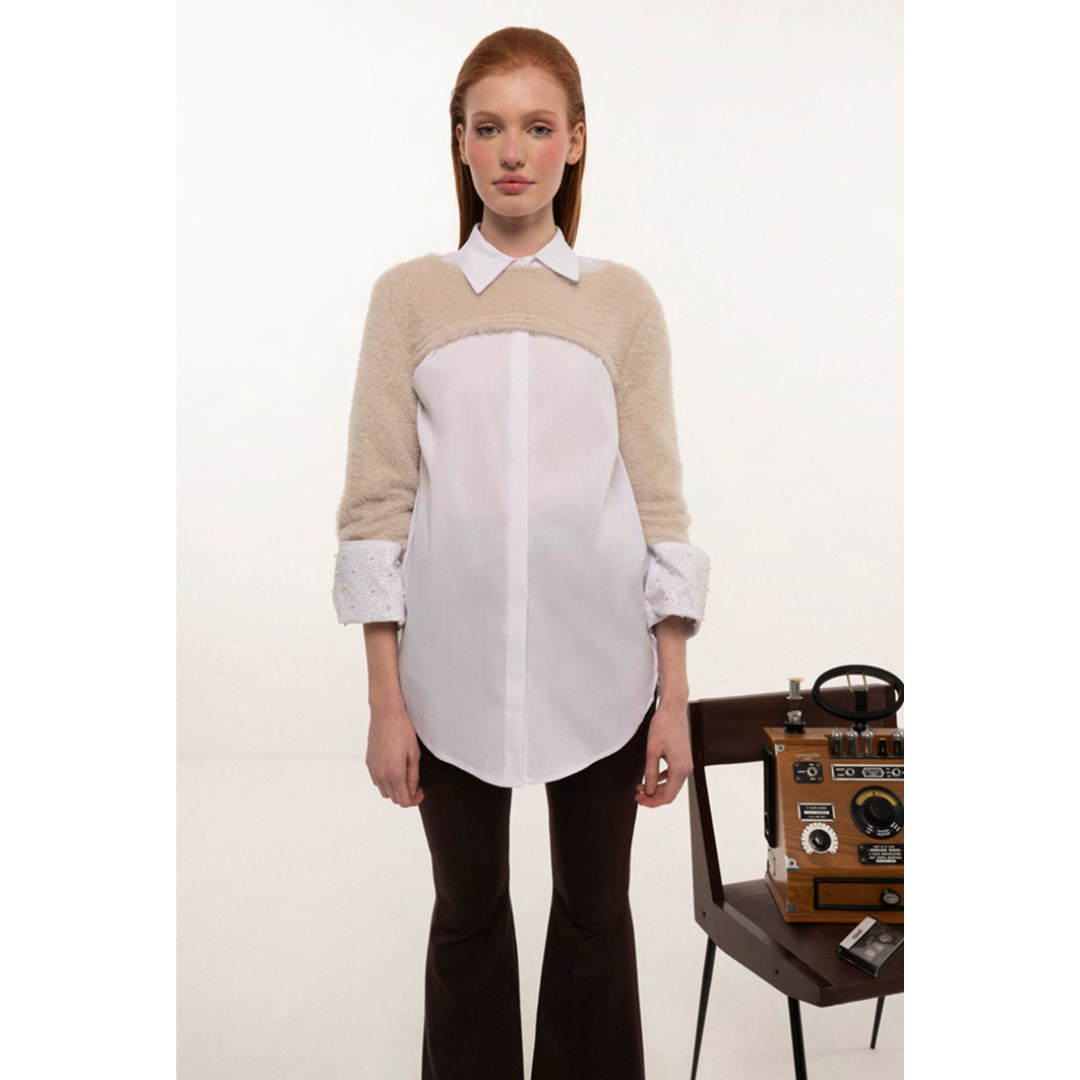 Blouse Lang Wit (Elegant met Zilveren Pareldetails) Mironce image 1