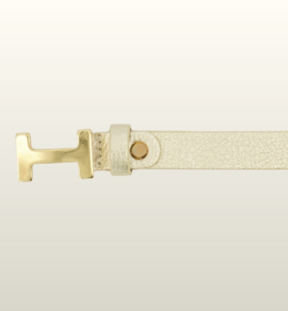 Hera Riem – Smalle Leren Damesriem met Goudkleurige Gesp van Teatro Fashion