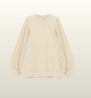 Trendy trui met kant en ‘J’adore Myself’ print in burro kleur – Dixie