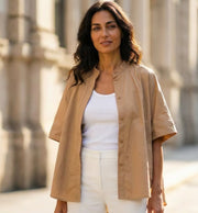 Dixie cognac blouse 100% katoen | minimalistische damesblouse | Dixie