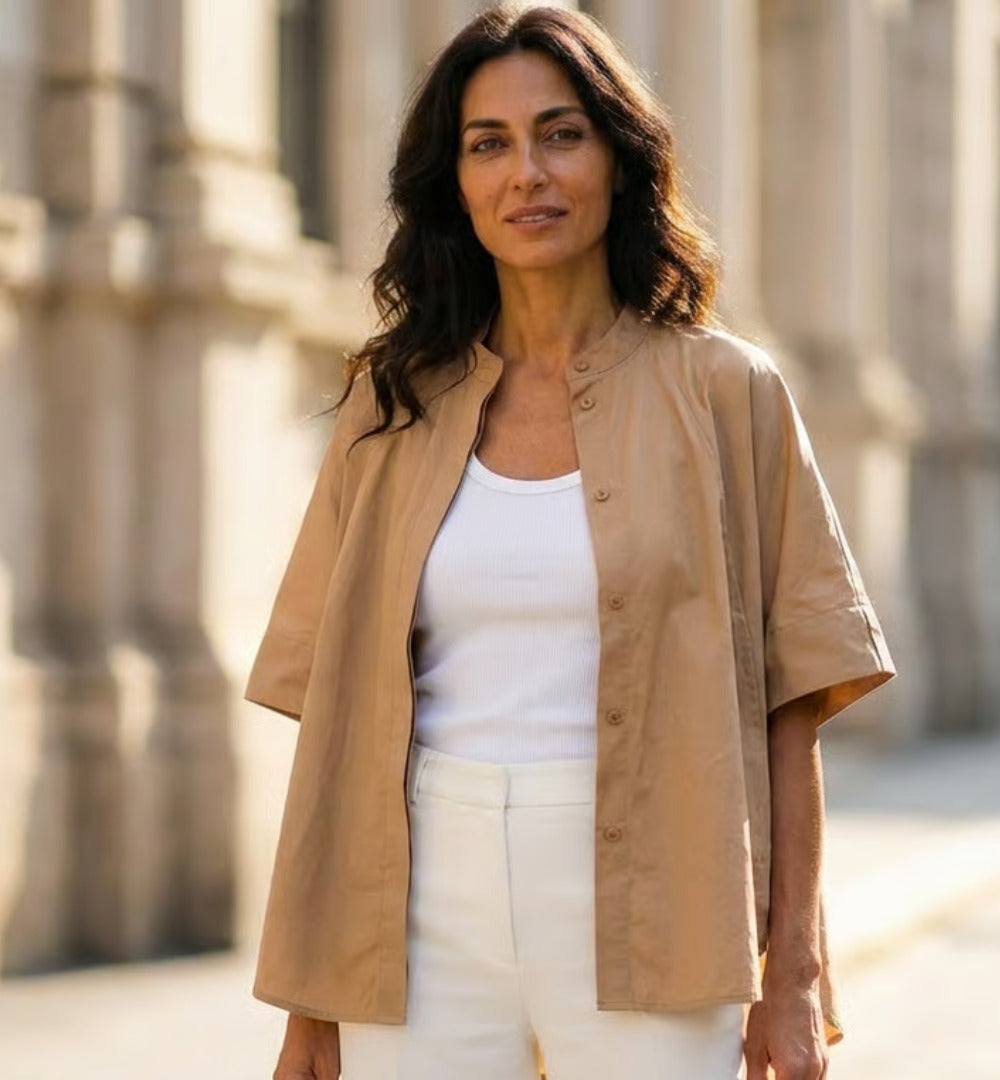 Dixie cognac blouse 100% katoen | minimalistische damesblouse | Dixie image 1