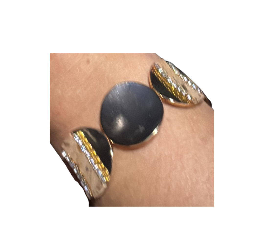 Handgemaakte goud metallic armband met kurk – Italiaans design uit Sardinië met glinsterende steentjes image 1