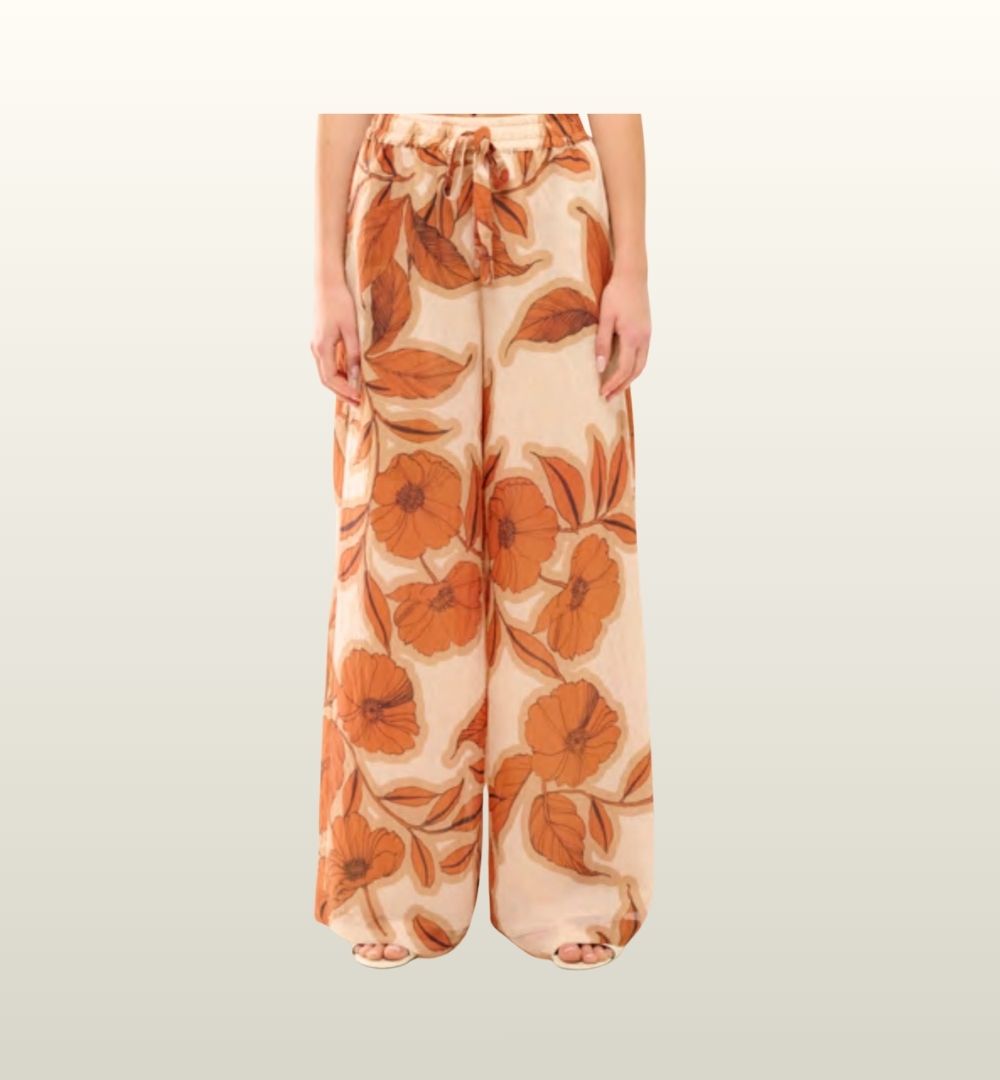 Wide Leg Zomerpantalon Floreal Beige-Tegola – Le Sarte del Sole | Elegante Comfort Fit