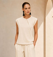 Mouwloos Shirt met Drapering – Le Sarte del Sole | Trendy Basic van Katoen