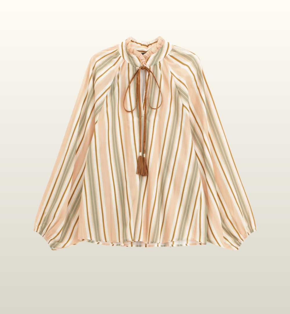 Trendy Gestreepte Blouse met Elastische Mouwen | Dixie image 1
