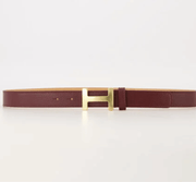 Hera Big – Classic Grain Lederen Riem met Gouden Gesp – Bordeaux / Wit