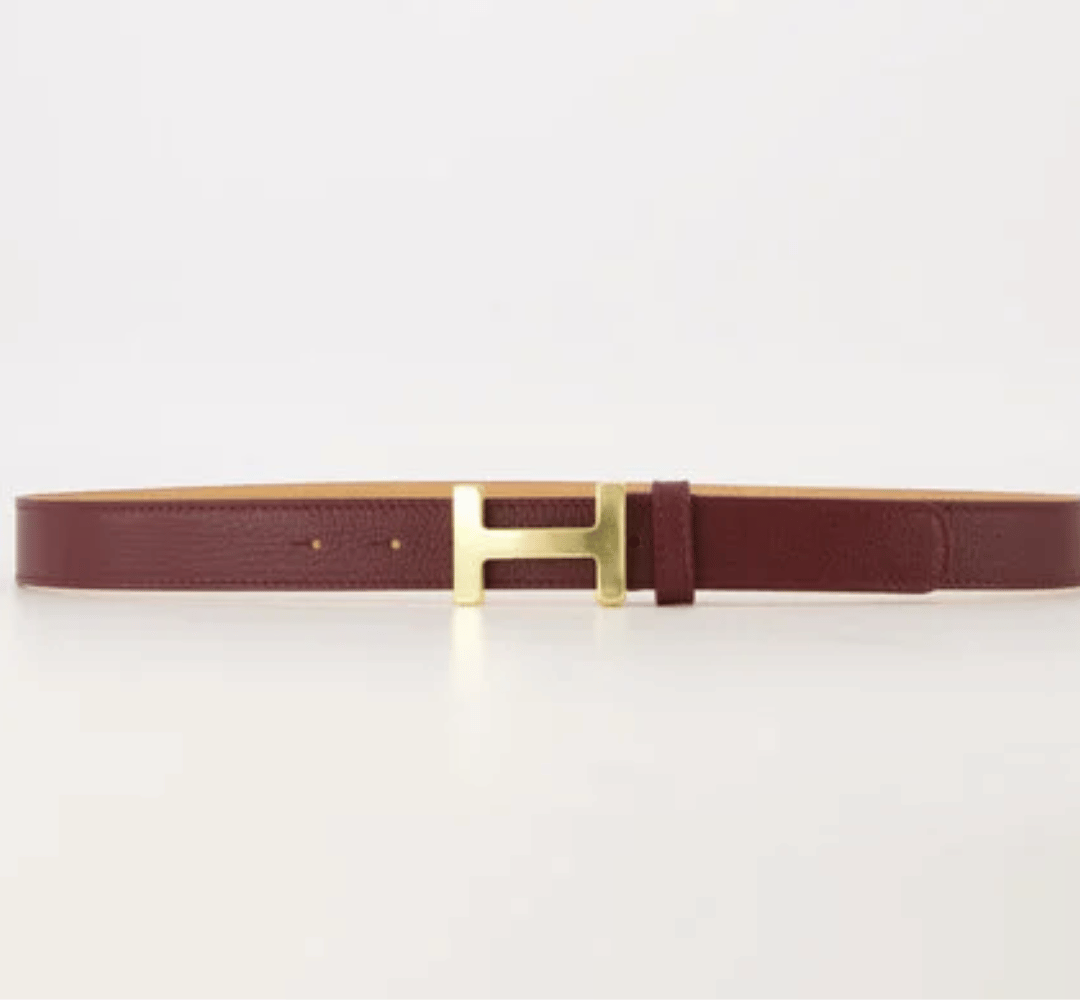 Hera Big – Classic Grain Lederen Riem met Gouden Gesp – Bordeaux / Wit image 2