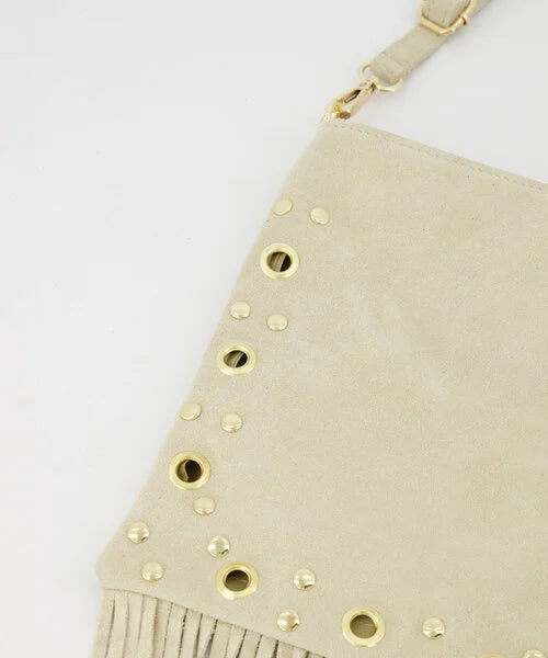 Indigo Crossbody Tas – 100% Suède Leer – Ecru & Goud – Luxe Dames Tas image 1