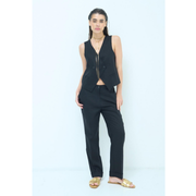 Trendy Linnen Gillet met Asymmetrische Sluiting | Kikisix