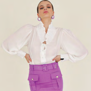 Blouse met ruffelkraag & smocking effect - Jhenit