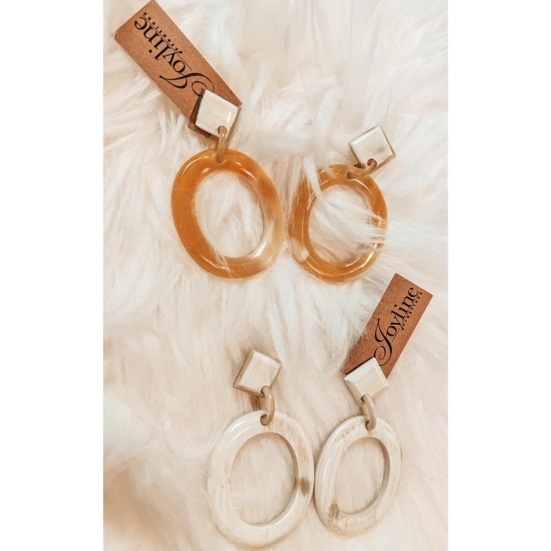 Handgemaakte buffelhoorn oorbellen, ovaal (Joyline-Creations)