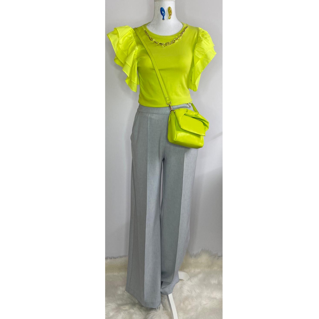 T-shirt lime Jaime – met ketting & plofmouwen