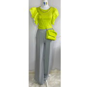 T-shirt lime Jaime – met ketting & plofmouwen