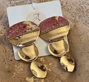 Statement Oorbellen met Roze Kurk – Set met Ketting