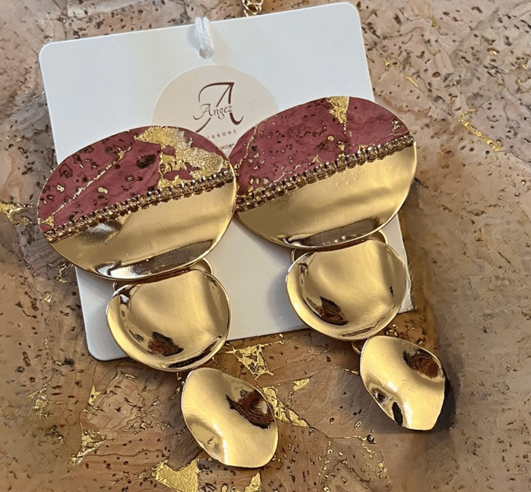 Statement Oorbellen met Roze Kurk – Set met Ketting image 0