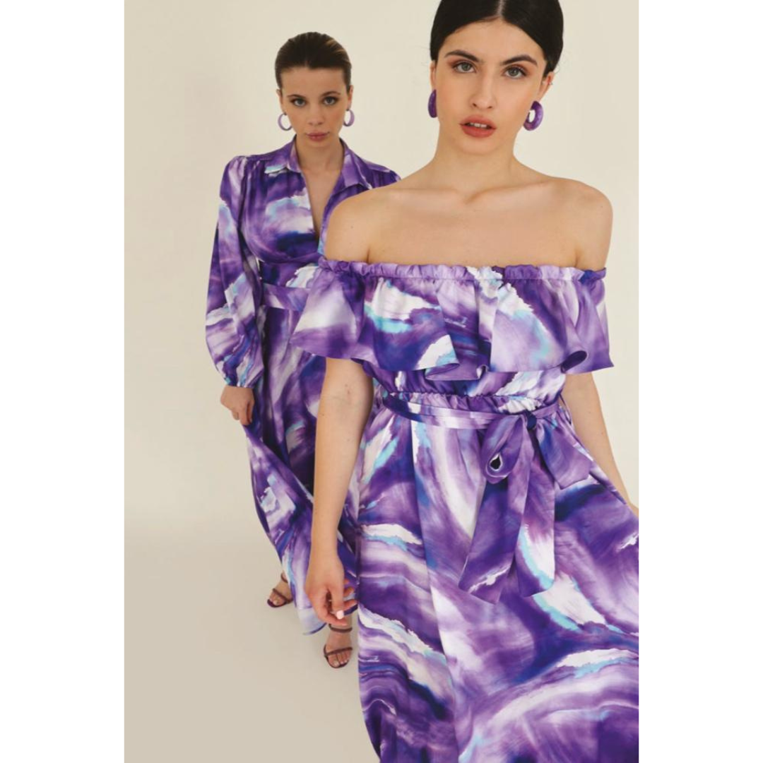 Jurk lila Jhenit – Tie Dye & elegante pasvorm