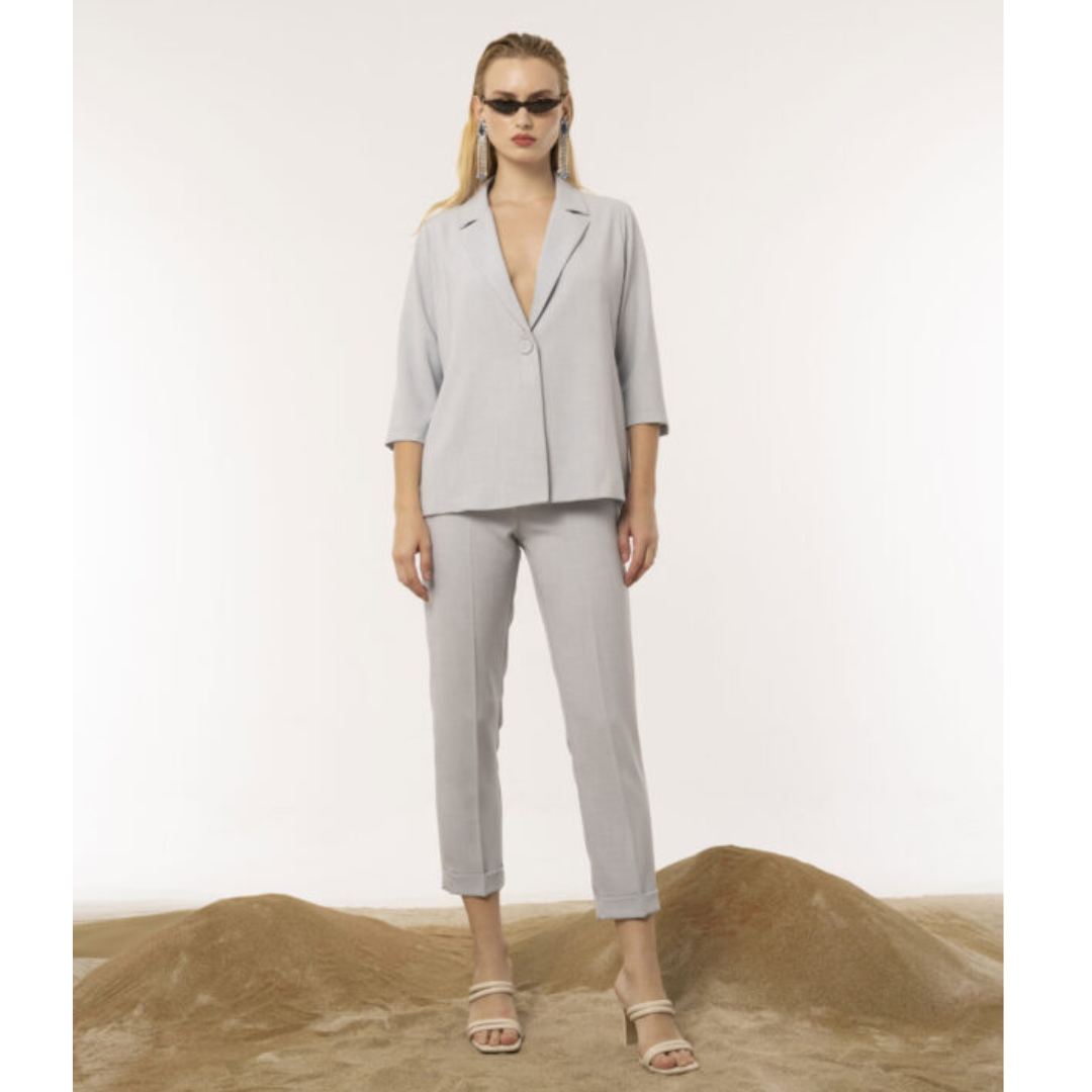 Damespantalon Cielo (lichtblauw) – Mironce straight leg met omslag image 1