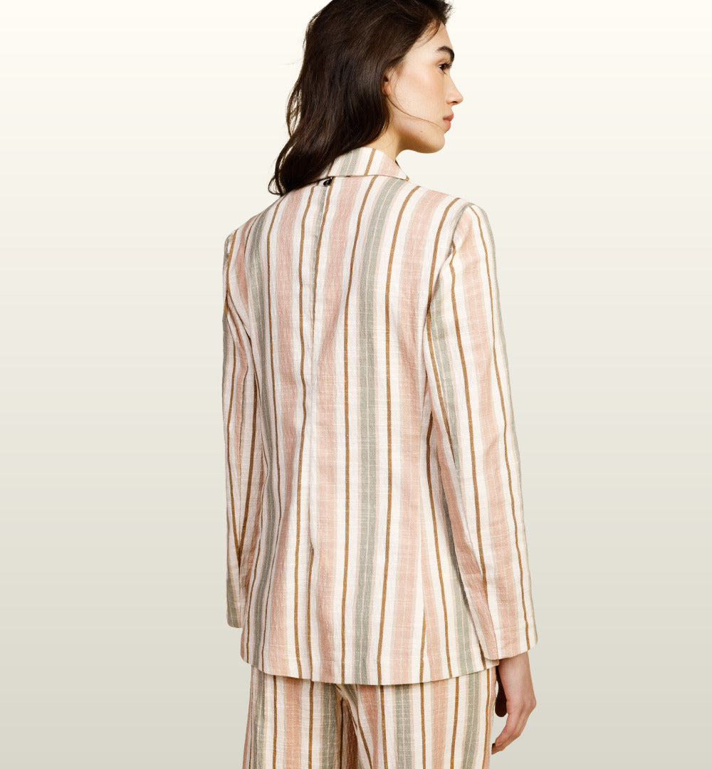 Gestreepte Blazer met Zakjes en Bloemapplicatie | Dixie