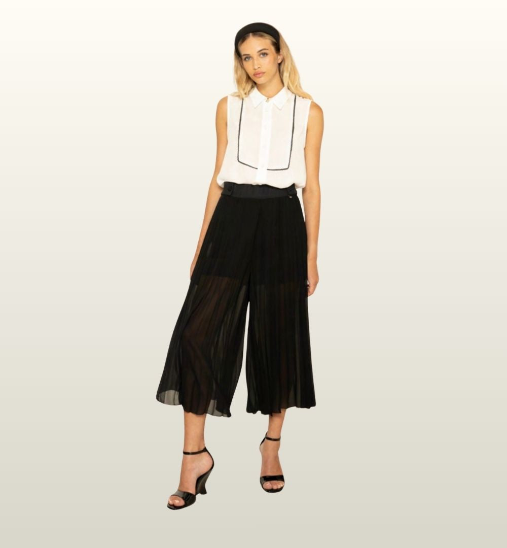 Mouwloze Blouse Champagne Zwart – Mironcé | Elegante Italiaanse Stijl
