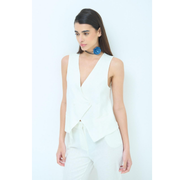 Trendy Linnen Gillet met Asymmetrische Sluiting | Kikisix