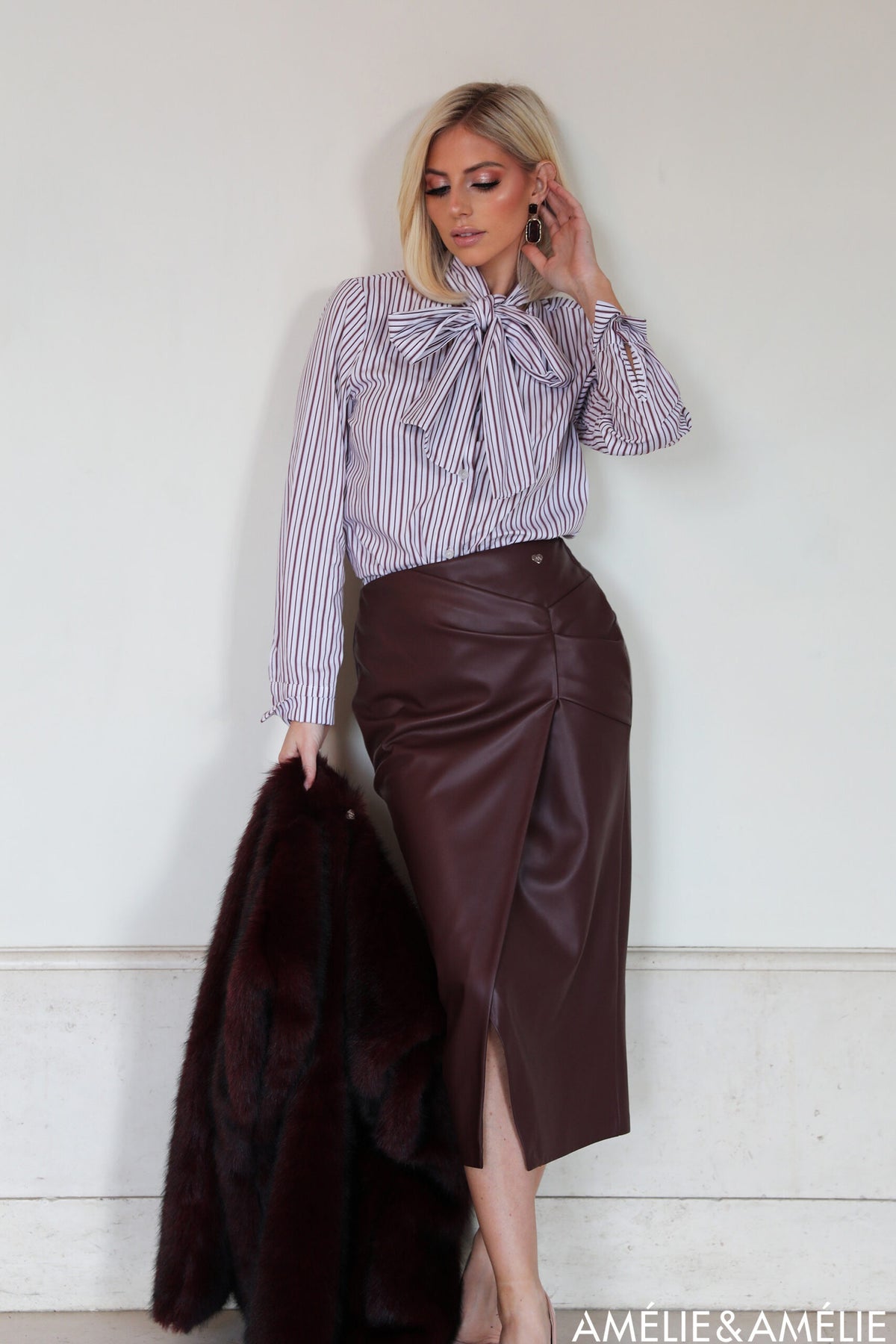 Elegant Lerenlook Rok Malmo – Amélie Amélie in Zwart & Bordeaux