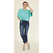 Oceaanblauw Shirt met Vlindermouwen & Knoopdetail | Jhenit