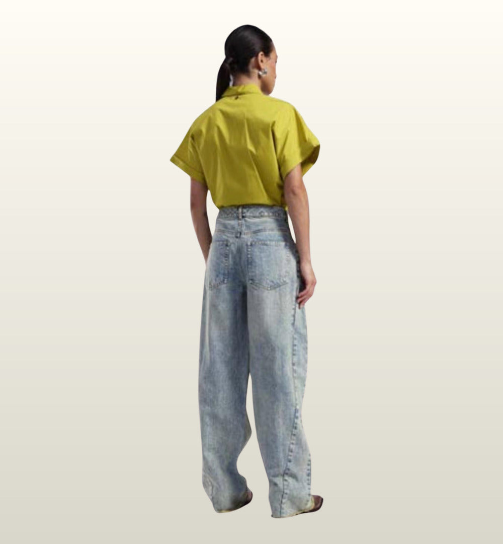 Korte katoenen blouse met wijde mouwen in helder groen – Dixie